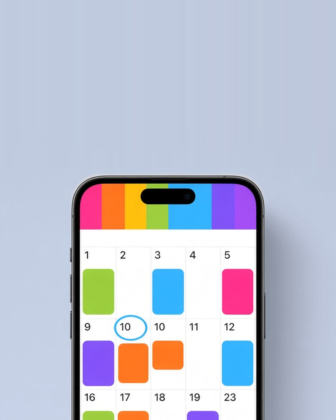 Móvil con un calendario de colores